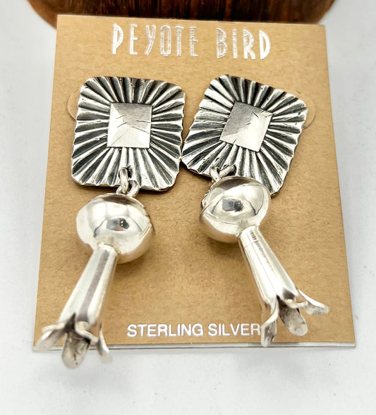 Sterling Silver Square Concho and Blossom Earrings