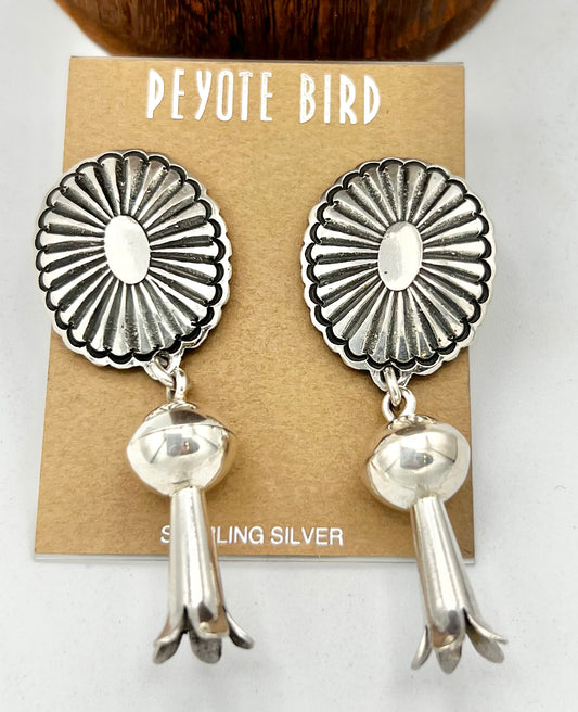 Sterling Silver Oval concho with Blossom Earrings