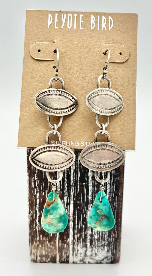 Sterling Silver Eye with Turquoise chunk Earrings