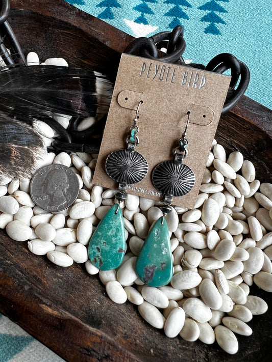 Vintage Concho with Turquoise Slab Earrings