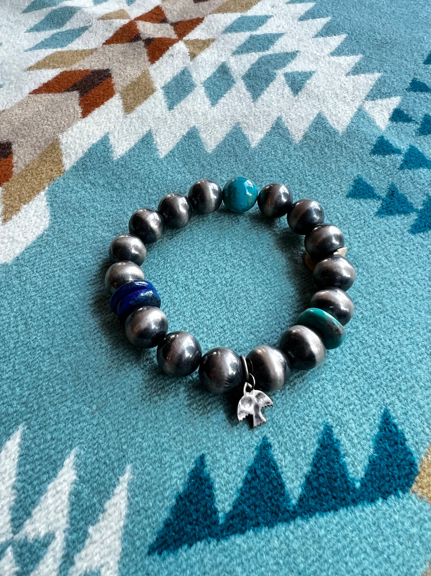 Navajo Pearl Bracelet with Turquoise and Lapis beads