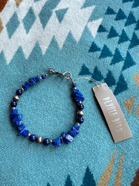 Beaded Chunk Lapis Stone Bracelet