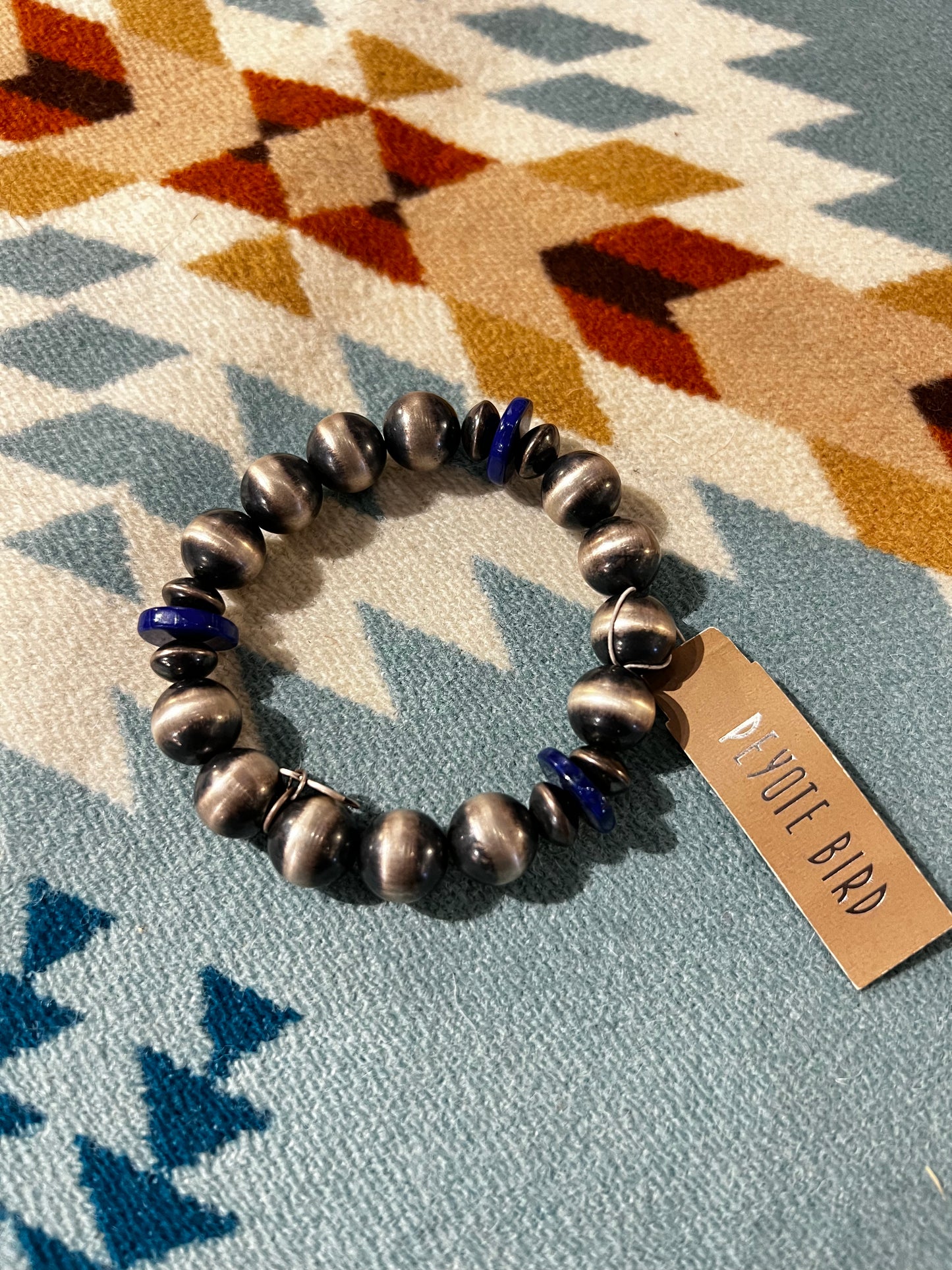 12mm Navajo Pearl and Lapis Bracelet