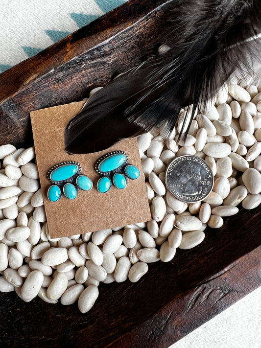 Multi stone Blue Gem Turquoise Stud Earrings