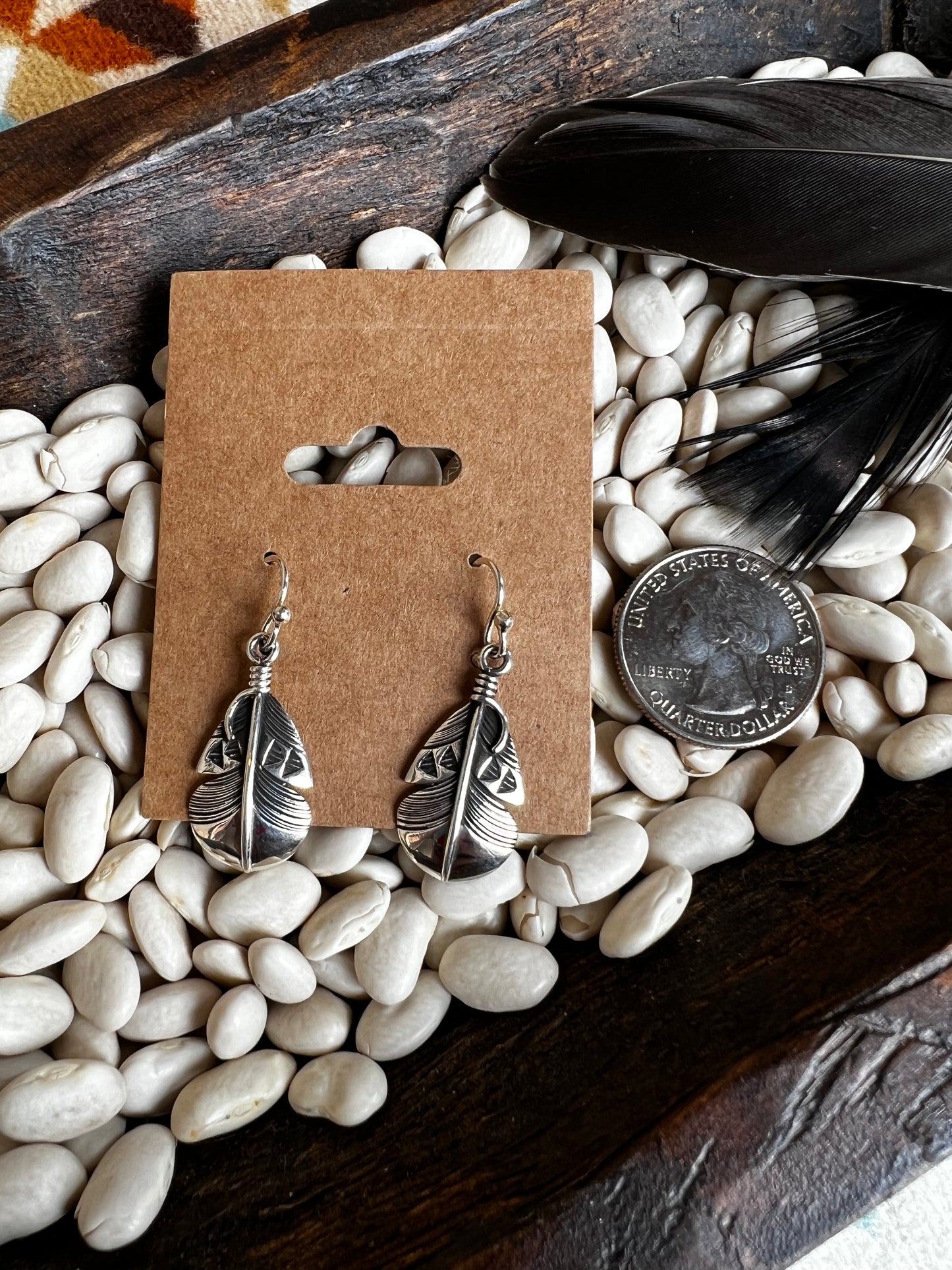 Stamped Feather Sterling Silver Dangle Earrings