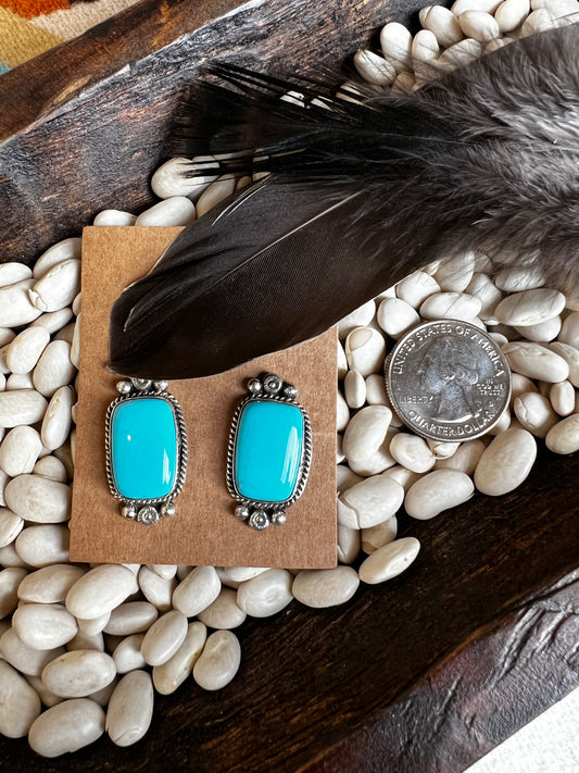 Rectangle Turquoise Stud Earrings