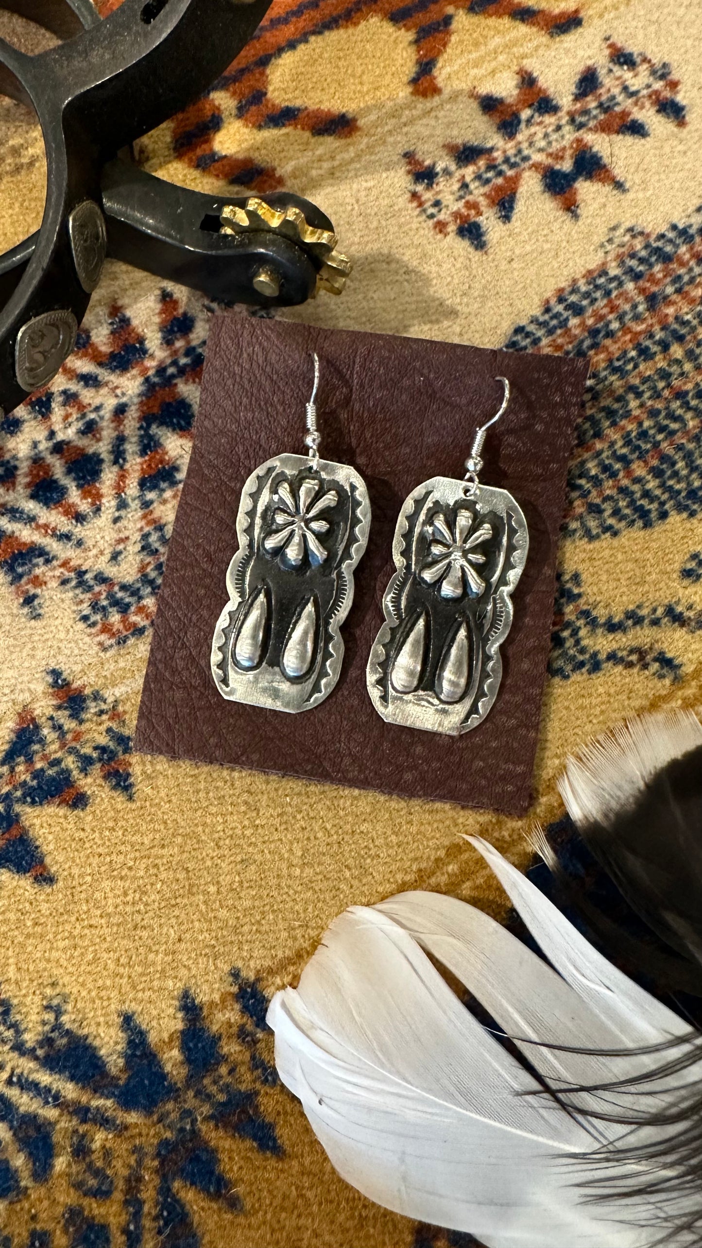 Stamped Sterling Silver Slab Earrings