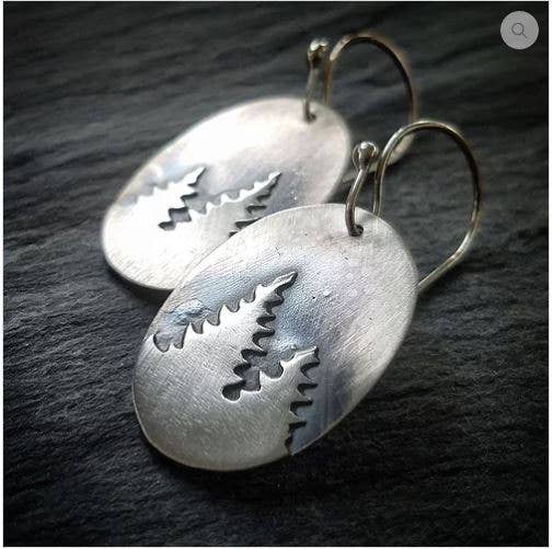 Earring - Oval Pine Earrings In Sterling Silver