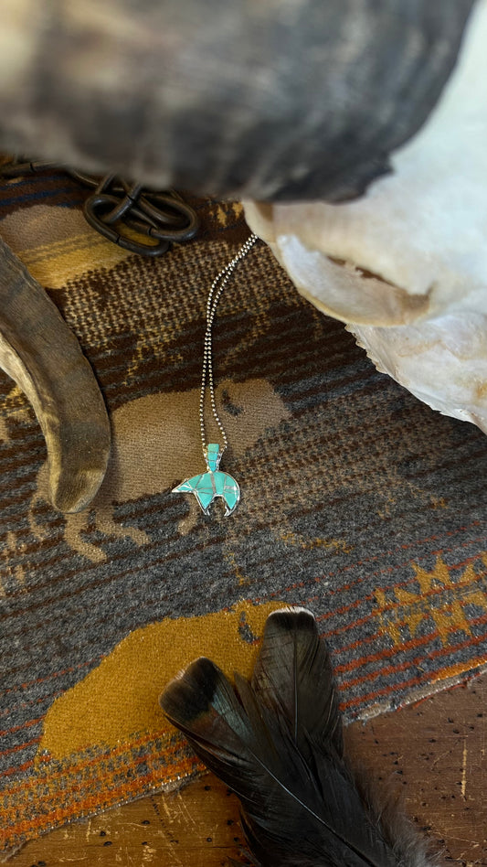 Inlay Kingman Turquoise Bear Pendant