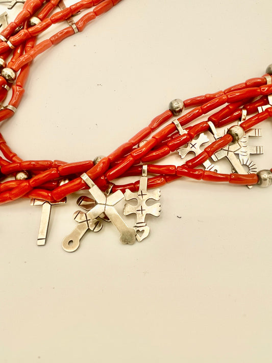 Necklace- Coral w/dragonfly 6 strand Federico Jimenez